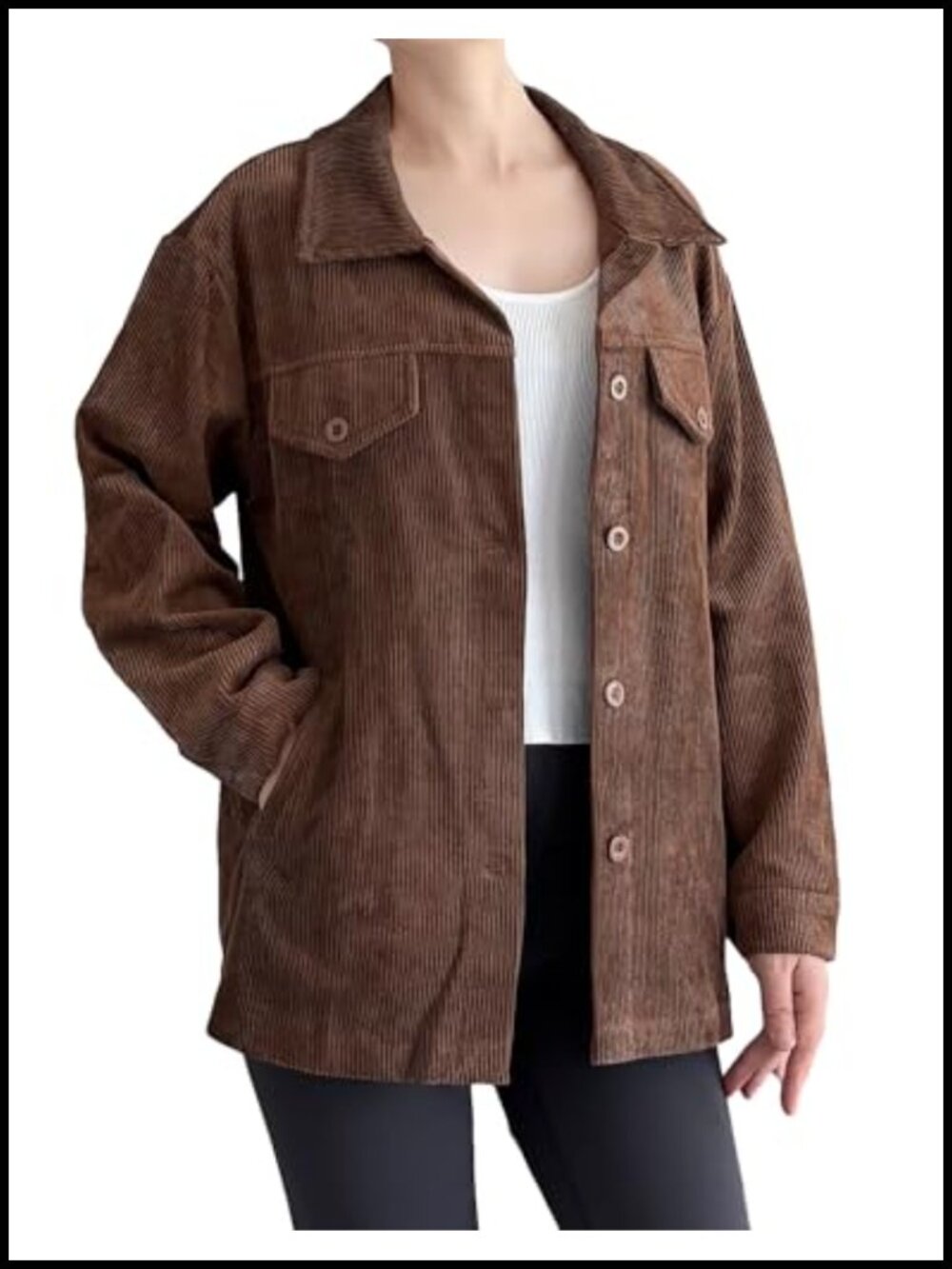 Women's Corduroy Button Down Shacket Long Sleeve Casual Jacket with Pockets